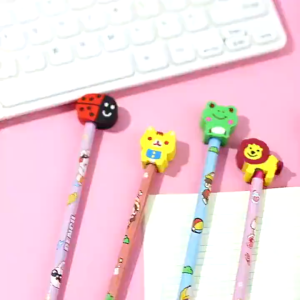 KK 1PC/20PCS/50PCS Pencil With Cute Eraser Primary School Supplies Cartoon Rubber Head Random Pencils Kids Stationary Wholesale Gift