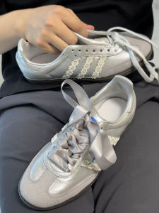 สีเทาเงิน Diy ผ้าไหม เชือกผูกรองเท้าริบบิ้นเข้ากันได้กับรองเท้าฝึกซ้อม Adidas Samba หรูหราส่องสว่าง ทันสมัย สําหรับผู้ชายและผู้หญิง