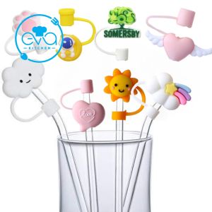 Nút Đậy / Nắp Đậy Ống Hút Silicone 3D Chống Bụi Hoạ Tiết Thời Thiết Và Icons Hoạt Hình Dễ Thương