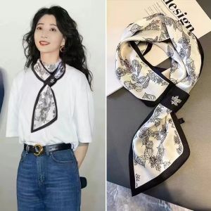 Decorative All-Seasons Black and White Long Scarf