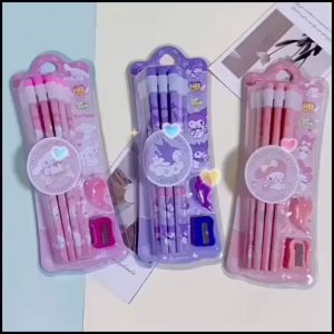 Set Alat Tulis Sekolah Anak 10 in 1 / Pensil Rautan Motif Sanrio Lucu Suvenir Kado