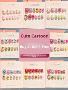 GANGHOU | Kids Short 3D Artificial Nails For Girls 5-12 Years