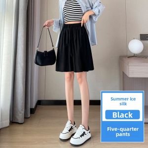 JIANGLU | High Waist Loose Fit Ice Silk Five Inch Shorts Womens Summer Thin Sporty Wide Leg Pants Casual Street Style Fashion