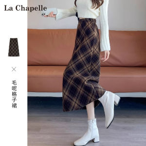 Váy Midi Kẻ Caro Cạp Cao La Chapelle Cho Nữ Mùa Thu 2024 Váy Midi Chữ a Bằng Vải Len Màu Nâu Thiết Kế Thanh Lịch