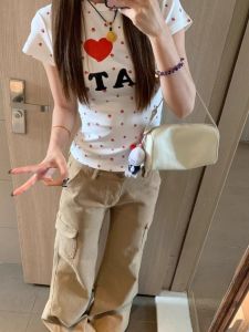 Áo Thun Tay Ngắn in Hình Trái Tim Cổ Điển Phong Cách Mỹ Dành Cho Nữ Mùa Hè Gợi Cảm Độc Đáo Ôm Vừa Vặn Siêu Đẹp Phong Cách INS