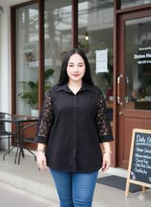 เดรสลูกไม้ผ้ายืดวูลเวฟ ด 223 ลูกไม้ชายระบายพลีทสาวอวบอ้วน ด้านหลังเรียบ งานสวยใส่สบายไซร้ใหญ่