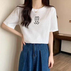 Waffle Niche Style Short-Sleeved T-shirt for Women Stylish Niche Style Plus Size Plus Size Ladies Loose Oversize Casual Tops Fashion