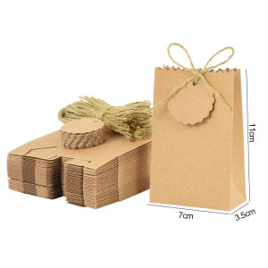 Giấy Kraft Túi Quà Tặng 10/20 Chiếc Có Dây Cho Đám Cưới Trang Sức Bánh Kẹo Sinh Nhật Tiệc Giáng Sinh Ủng Hộ Màu Trơn Hộp Đóng Gói