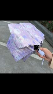 Automatic/manual umbrella Purple flower oil painting pattern solar umbrella Vinyl umbrella that prevents UV sun protection