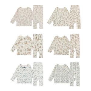 Adorable Animal Print Home Clothes Set for Girls Spring Autumn Cotton Blend Fabric Curly Bobo Precise Collar Sleepwear