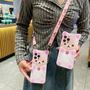 iPhone 16 15 14 13 12 Mini 11 Pro Max 6 6S 7 8 Plus X XS Max XR Cartoon Strap Soft Phone Case