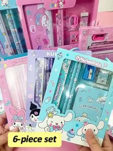 FIND 6/12/14 pcs Sanrio Stationery Set Kuromi Pencil Case Ruler Crayons for Kids Girls Gift School Supplies