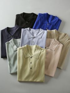 Summer Italian Luxury Knitted Cotton Linen Blend Mens Business Casual Solid Color Short Sleeve POLO Shirt T-Shirt Trendy