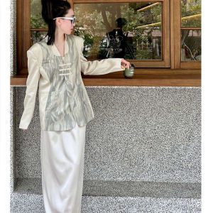 New Chinese Style National Trend Tang Suit Zen Lady Street Light Luxury High Sense Top Half Skirt Two-Piece Set Women Autumn