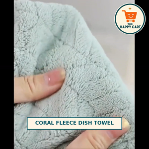 [5-Piece Set] Large Coral Fleece Kitchen Dish Towel 35x75cm | Absorbent Quick-Dry Drying Cloth with Hanging Hoop
