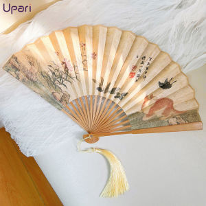 10 นิ้ว พัด ไม้ ไผ่ วัสดุผ้า พัดมือ 2 หน้า ห้อย พัดจีน พัด พกพา พับได้ รูปแมว พัด ญี่ปุ่น