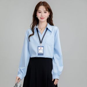 White Casual Loose Long Sleeve V-Neck Shirt Womens Business Interview Commute Top Spring Autumn New Style Polyester Fiber