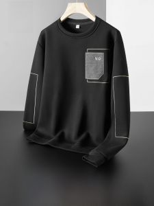 ROMON | Loose Fit Mens Hoodie Long Sleeve Round Neck Casual T-Shirt Fashionable Urban Style Antimicrobial Polyester Cotton Blend