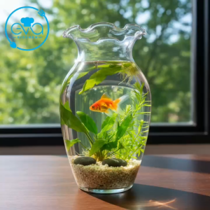 Bình Hoa Thủy Tinh Cao Cấp Miệng Bèo (Lượn Sóng) H-23cm - Lọ Decor Dáng Bầu Eo Trang Trí Nhà Cửa Bàn Ăn