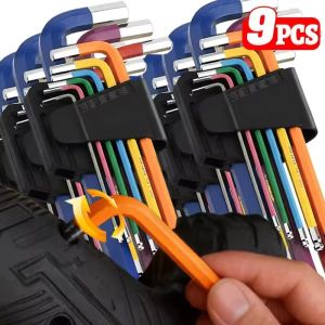 9PCS Bộ thanh vặn đai ốc lục giác bóng kết thúc Hex phím mã hóa màu L hình dạng thép dài cánh tay Mỏ lết Bộ dụng cụ cho xe đạp sửa chữa đồ nội thất dự án tự làm