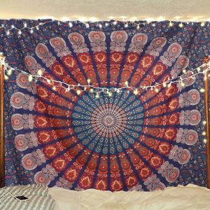 VIKAMA Tây Tạng Đáy Xanh Cam Đỏ Con Công Mandala Tấm Thảm Polyester Không Dệt Treo Tường Cho Phòng Khách Trang Trí Phòng Ngủ
