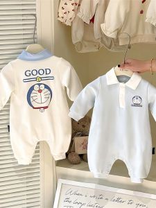 Long Sleeve Onesie for Baby Boys Spring Autumn Cartoon Print Reversible Lapel Baby Swimsuit Family Matching Sportswear
