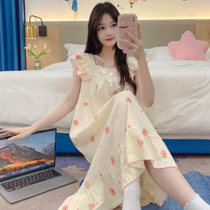 ชุดเดรสใส่นอนสายเดี่ยวใส่ช่วงฤดูร้อนสำหรับผู้หญิงชุดนอนผ้าฝ้ายทอแบบบางมีฟองน้ำเสริมทรวงอกไซส์ใหญ่ใส่ช่วงฤดูร้อนสำหรับสาวอวบกก. สำหรับนักเรียนและหญิงสาว