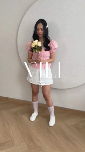 NAMARI - Vili Top - Baju Blouse Blus Sabrina Babydoll Croptop Lucu Cute Kotak Plaid Korean Wanita