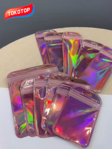 50pcs Shiny Laser Holographic Flat Bag Resealable Pouch for Beauty Sundries Gift Wrap Home Use