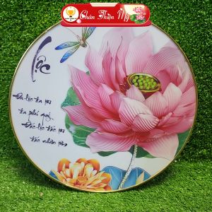 Tranh Tráng Gương Pha Lê Tròn CHÂN THIỆN MỸ Tranh Decor Treo Tường Trang Trí Phòng Hoa Sen CTG-T1-01