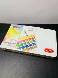 ForestM สีน้ำพร้อมแปรงและกล่องพลาสติกป้องกันการแตกหัก 12/24 สี กล่องแปรงเค้กสีกล่องสีน้ำภาพวาดสีน้ำที่เป็นของแข็ง