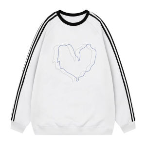 SHUQINGLAI | Retro Three-Stripe Crewneck Sweatshirt for Women