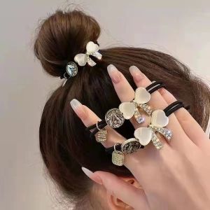 【Ship from KLReady stock】New opal bow hair band womens headgear simple temperament diamond-set ponytail hair rope ball headrope hair accessories