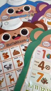 3 PCS Poster Anak Suara Bahasa Indonesia Inggris Arab / Bagan Dinding Audio Bilingual / Poster Edukasi Anak Suara