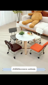 360° เก้าอี้เตี้ยมีพนักพิงหมุนได้ เก้าอี้สตูลร้านเสริมสวย ใช้งานทนทานและกันน้ำ หนัง PU ดีไซน์สวยงาม