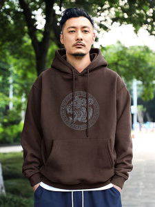 Mens Hoodie Sweatshirt 440g Autumn Winter New Style Fleece Lined Oversize Trendy Brand Jacket Geometric Pattern Casual Loose Fit