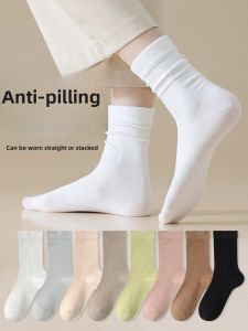 JINGCHI | White Womens Cotton Socks Mid-Calf Thin Breathable Summer Anti-Odor Sweat Absorbent Long Socks Comfortable Soft Fabric