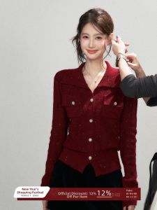 THROUS | Đồ Knitwear Cổ Bẻ Lấp Lánh Kiểu Ngắn Giúp Gọn Người