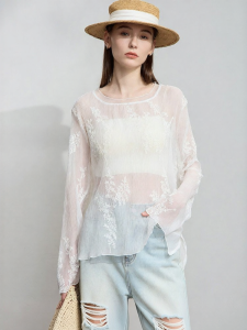 Light Sun Protection Fashionable Casual Embroidered Chiffon Blouse