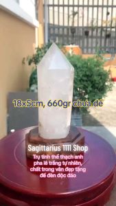 Trụ tinh thể thạch anh pha lê trắng tặng đế đèn