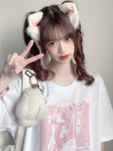 เสื้อทีเชิ้ตแขนสั้นทรงหลวมลายการ์ตูนสาวอ่อนโยนสวยหวานแบบใหม่ฤดูร้อนพิมพ์ลายสาวหวานแนวญี่ปุ่นออกแบบเองเสื้อผ้าฝ้ายล้วน