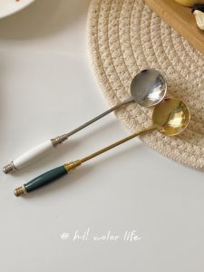 Vintage Retro Style Porcelain Handle Stainless Steel Stirring Spoon Japanese Style High-End Creative Short Handle Coffee Spoon 2G