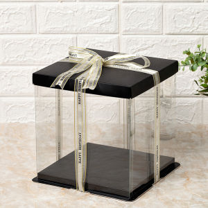 Transparent Birthday Cake Box Barbie Heightened Double Layer 6 8 10 12 14 Inch Black Packaging Box for Baking And Cooking