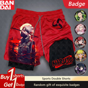 Bandai | Naruto Anime Sasuke Peripheral Print Summer Double-layer Shorts Mens and Womens Commuting Sports Daily Sports Shorts