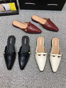 Pointed Toe Flat Sandals Womens Outdoor Wear New 2025 French Lazy Mules Summer Low Heel Glue Adhesive Rubber Bottom Shoes