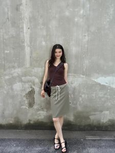 กระโปรงทรงเอเอวต่ำสไตล์วินเทจฝรั่งเศส ผ้าฝ้าย ทรงตรง ทรงสปอร์ต ทรงลำลอง ฤดูร้อน ใหม่ กระโปรงทรงเอ ทรงเอ กระโปรงสั้น