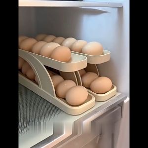 Tempat Telur Ayam Kulkas 2 Tingkat Bergulir Otomatis / Rak Telor Egg Box Aesthetic Import PH C993