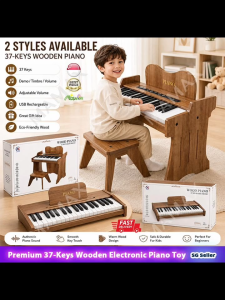 MAMAX【SG Ready Stock】Premium 37 Keys Wooden Electronic Piano for Kids★USB Rechargeable Music Toy Keyboard✅With Stool✅Multiple Functions✅Bluetooth Music Piano✅Gift for Boys/Girls 3+✅