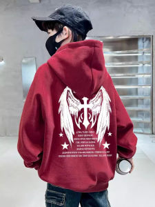 Red Boys Birth Year Hooded Sweatshirt Spring & Fall New Arrival American Cross Wings Older Boys Fleece-lined Top Clothes