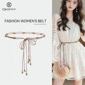 OKIMY Fashion Belt Womens Bohemian Knitted Waist Chain Accessory with Beads Elegant Waist Rope Versatile Belt Bohemian Style Belt Suits For Skirt Pants Tops Decoration